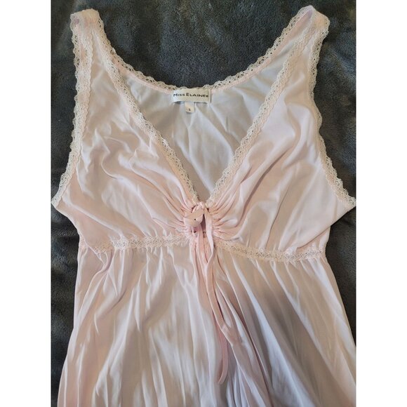 VTG Miss Elaine Pink Lace Trimmed Nightgown S SEXY Slip dress Sheer Lingerie - Picture 2 of 7